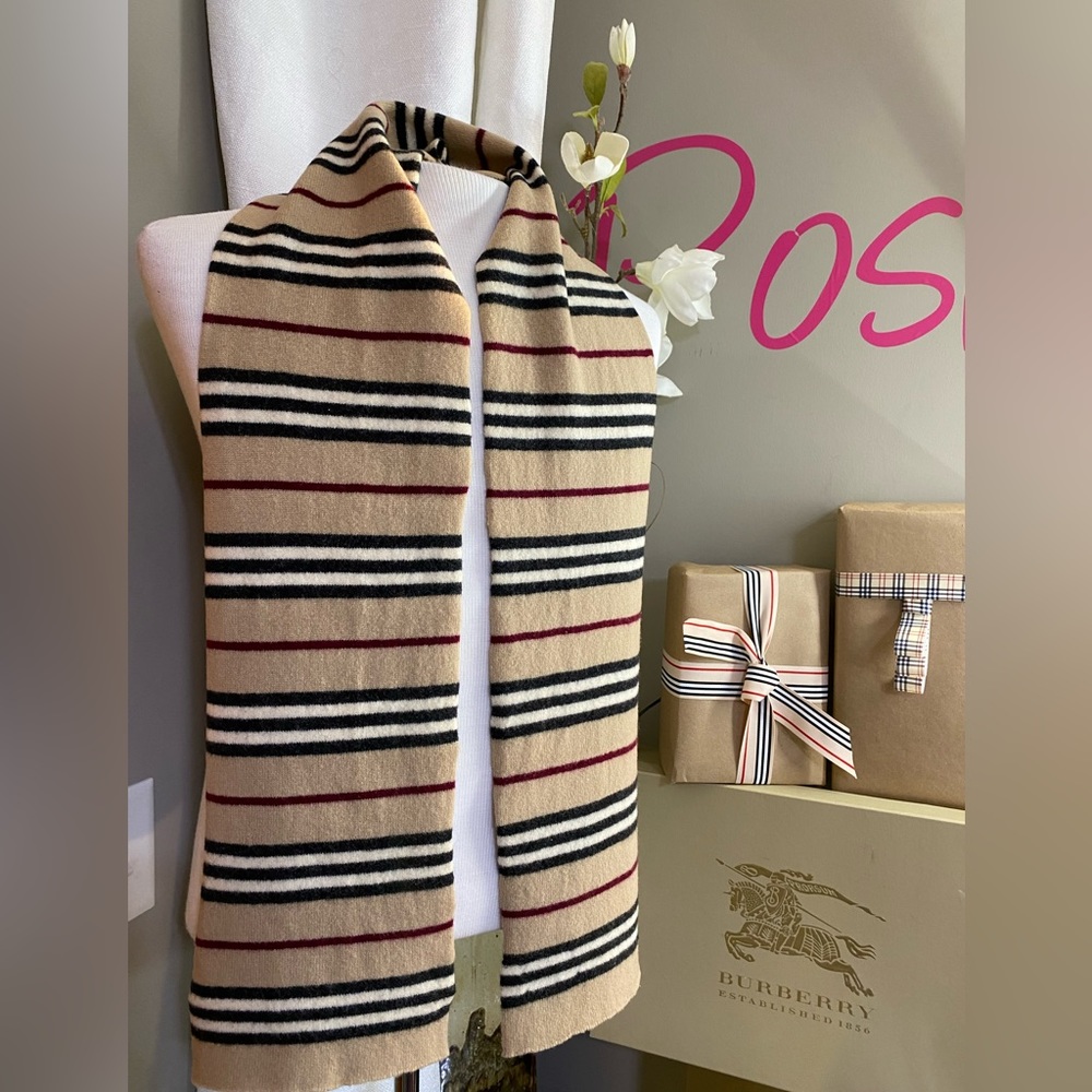 Mens BURBERRY NOVA STRIPE🔥💯% Lambswool UPSCALE SCARF🔥PRISTINE🔥NEW🔥63”x8”🎁 - Picture 4 of 11
